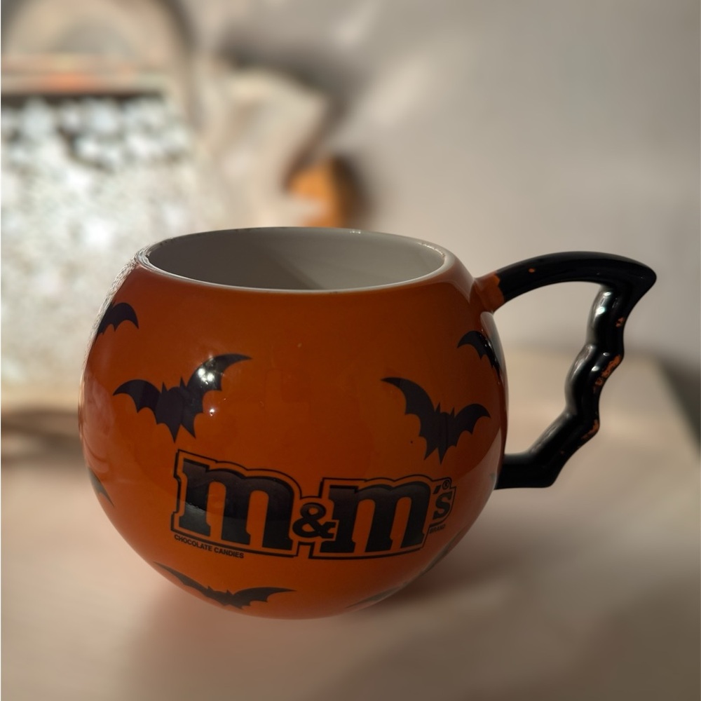 M&M'S Spooky Orange Mug with Black Bat Design